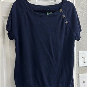 Ralph Lauren Navy Short Sleeve Sweater Tee with Button Detail
